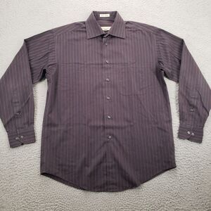 Pronto Uomo Shirt Mens Medium Black Striped Button Up Long Sleeve Classic Pocket